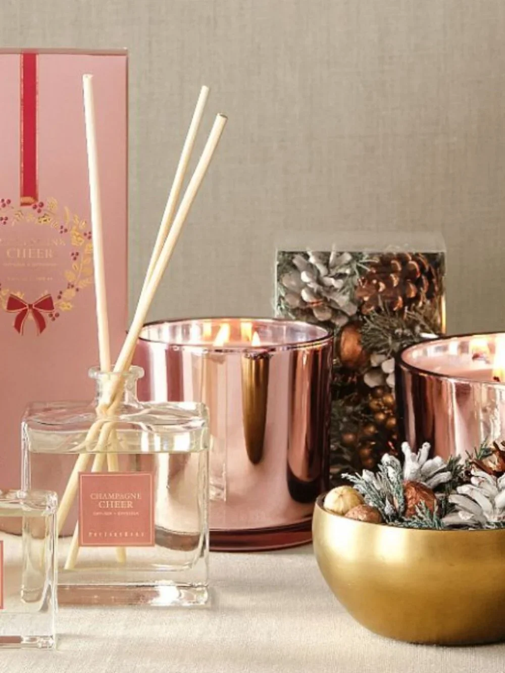 Pottery Barn Champagne Cheer Candle Rose Gold Large